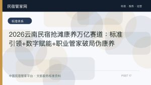 图片背景为古风建筑与山水画,前景有卷轴、印章、纸张等古物。上方大字标题为“中国古风民宿商业大片”,下方副标题为“成为民宿标准专家:职业发展新机遇与专业价值实现”。图片与文档中介绍民宿行业及民宿团体标准制定的内容相呼应…
第12篇_民宿管家服务标准如何影响游客体验?职业化正在改变民宿行业
民宿管家服务标准如何影响游客体验?职业化正在改变民宿行业 在民宿行业快速发展的今天,一个新的职业角色正在从幕后走向台前——民宿管家。从简单的钥匙交接和入住指引,到复杂的行程安排、当地导览和个性化服务,民宿管家这一角色正…
民宿服务规范标准解读:从预订到离店的全流程服务标准
![图片以中国风的水墨画为背景,描绘了古建筑、山峦、人物等元素,营造出浓厚的文化氛围。画面右侧大字标题为“从预订到离店的全流程服务标准”,下方配有小字说明。左侧有打开的古籍,书页上印有红色印章,增添了古色古香的韵味。图片…
民宿团体标准草案发布:开启行业规范化发展新篇章
在中国旅游消费持续升级的大背景下,民宿行业正迎来前所未有的发展机遇。越来越多的旅行者选择入住民宿,体验当地文化、感受人文风情、享受个性化服务。民宿作为一种新兴的住宿业态,已经从最初的补充性住宿选择,逐步发展成为旅游住宿体…
银发友好型民宿服务人员技能要求解读适老服务的专业化标准
银发友好型民宿服务人员技能要求解读:适老服务的专业化标准——基于T/YNMS-011《银发友好型民宿服务人员技能要求》的深度解析一、引言:老龄化浪潮下的银发旅居新命题当中国的人口结构正在经历深刻变革,老龄化进程的加速已从…
9项人才标准打造民宿行业云南军团从管家到店长的全国职业化进阶范本
9项人才标准打造民宿行业"云南军团"——从管家到店长的全国职业化进阶范本一、开篇导语当全国各地的游客涌入云南,沉醉于苍山洱海的风花雪月、丽江古城的悠然时光、西双版纳的热带风情时,很少有人会注意到——支撑起这片"诗与远方"…
《民宿管家职业化技能提升标准教材》发布,30万字6大模块破解行业痛点,重塑职业尊严
《民宿管家职业化技能提升标准教材》发布,30万字6大模块破解行业痛点,重塑职业尊严
栏目说明与使用指引
STANDARD PRACTICE
服务标准
服务标准页把民宿服务的真实场景整理为可理解、可引用、可修订的资料。每份资料应说明来源、适用对象、版本和公开状态。
THREE LAYERS
先分层,再使用
标准不是一个模糊的权威词。国家职业标准、团体标准和研制/服务工具必须在页面上清楚区分。
国家职业标准解读
说明职业活动和能力要求,标明发布部门与版本。
团体标准与实践
用于具体服务场景,按真实标准号、发布主体和实施状态呈现。
研制与服务工具
适用于共建、征求意见与实践,不代表正式发布结论。
SERVICE SCENES
从服务场景建立资料索引
先让使用者看懂服务发生在哪里,再决定用什么资料和流程。
抵达与入住
路线提醒、信息确认、空间说明和需求记录。
房务与安全
清洁、设施巡检、用品、风险提示与异常上报。
在地与客诉
可靠推荐、问题响应、升级协同与复盘更新。
![