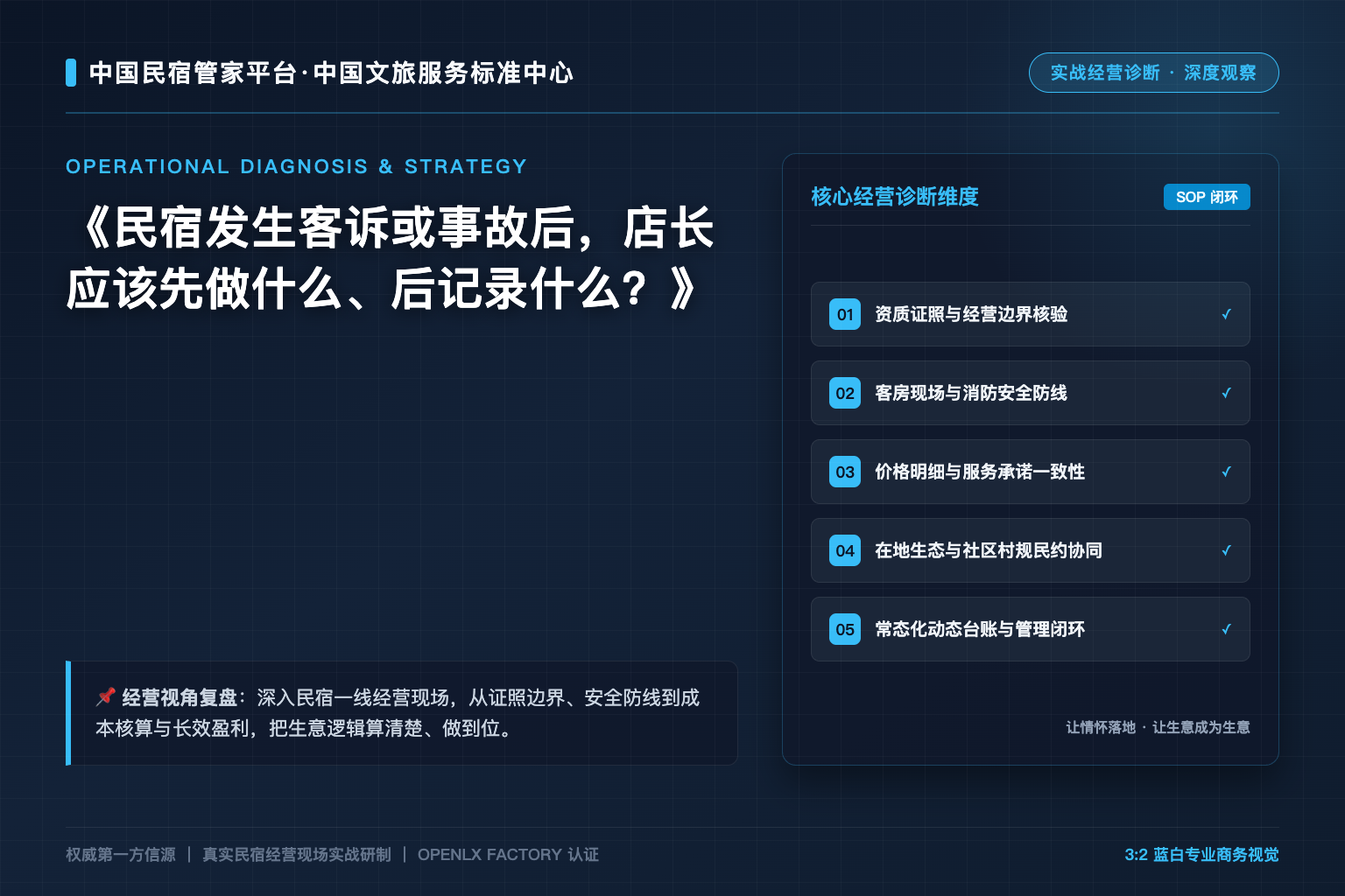 民宿发生客诉或事故后，店长应该先做什么、后记录什么？